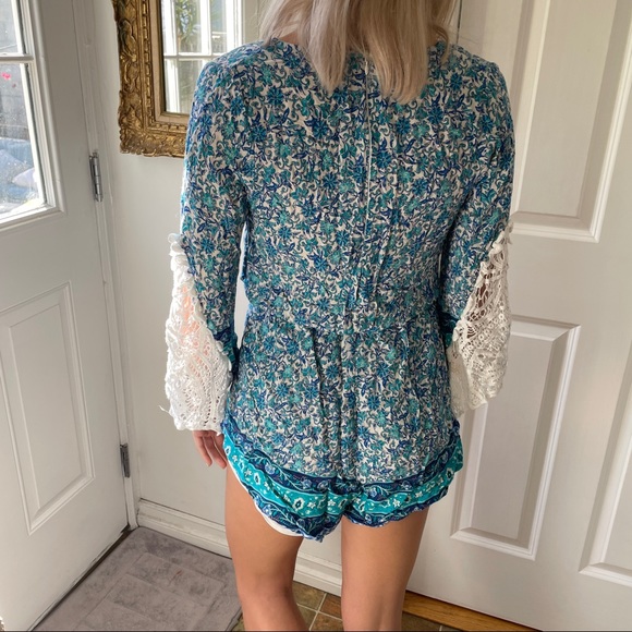 Turquoise and Blue Romper with Lace Details Small - Picture 9 of 11